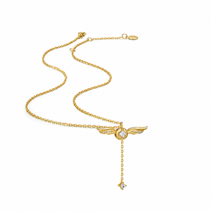 Collar Lariat Con Brillo y Alas Doradas