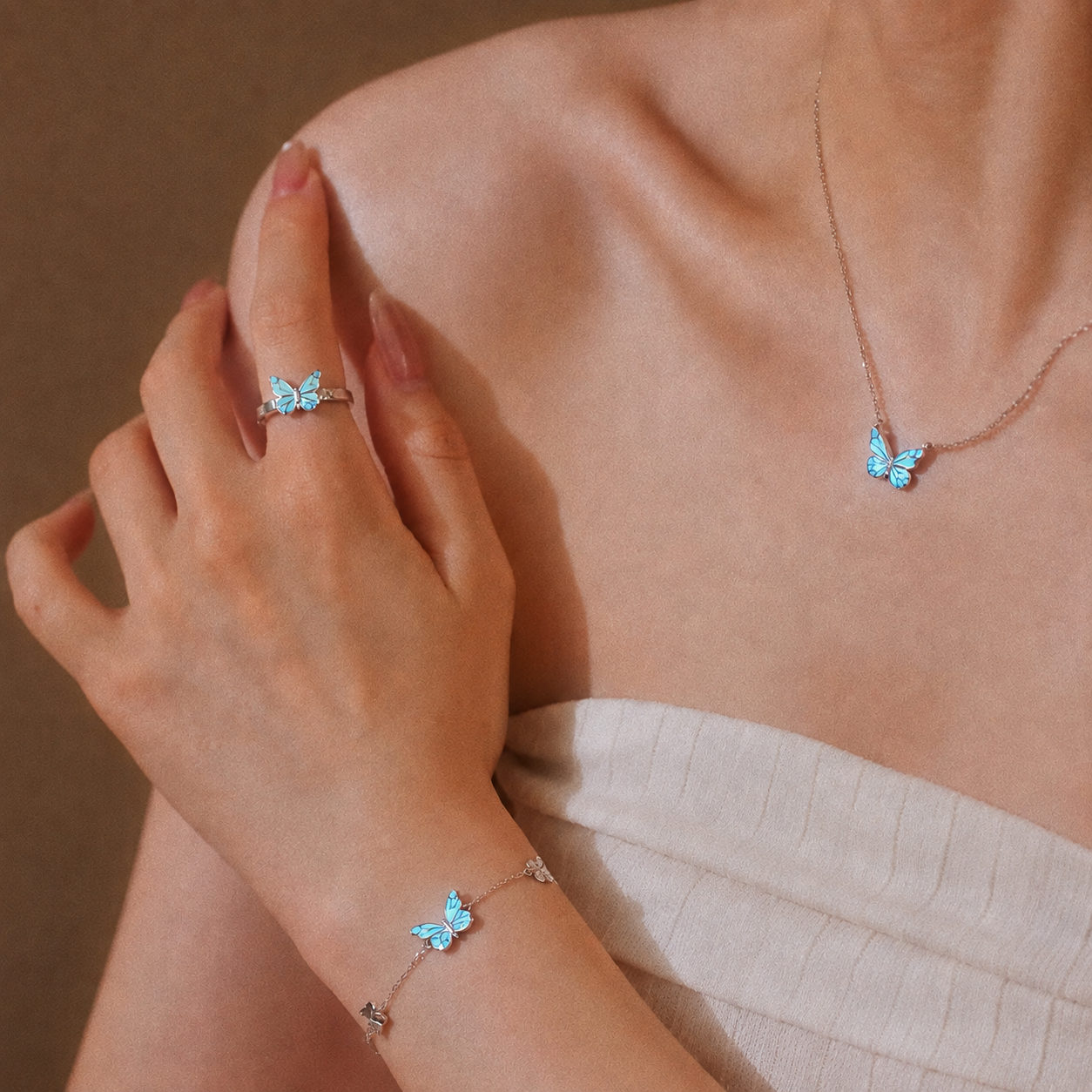 Set Mariposa Iluminada (PLATA 925)