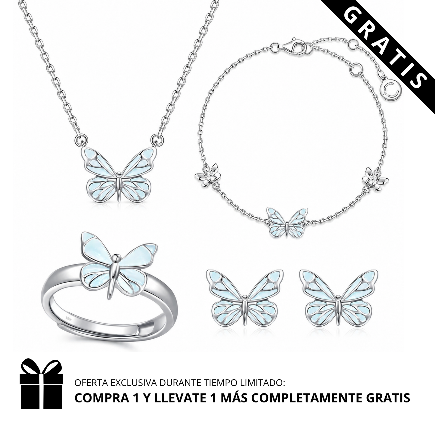 Set Mariposa Iluminada (PLATA 925)